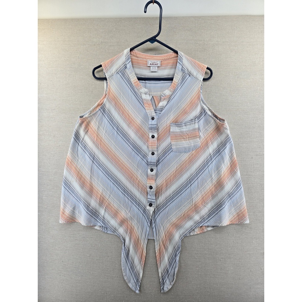 Ariat Baja Tank Top Women's XL Striped Button Front Tunic Rodeo Cowgirl Western